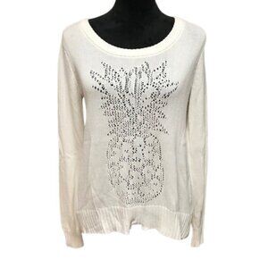 Billabong Women's Lightweight Cotton Crewneck White Pineapple Sweater Size SP